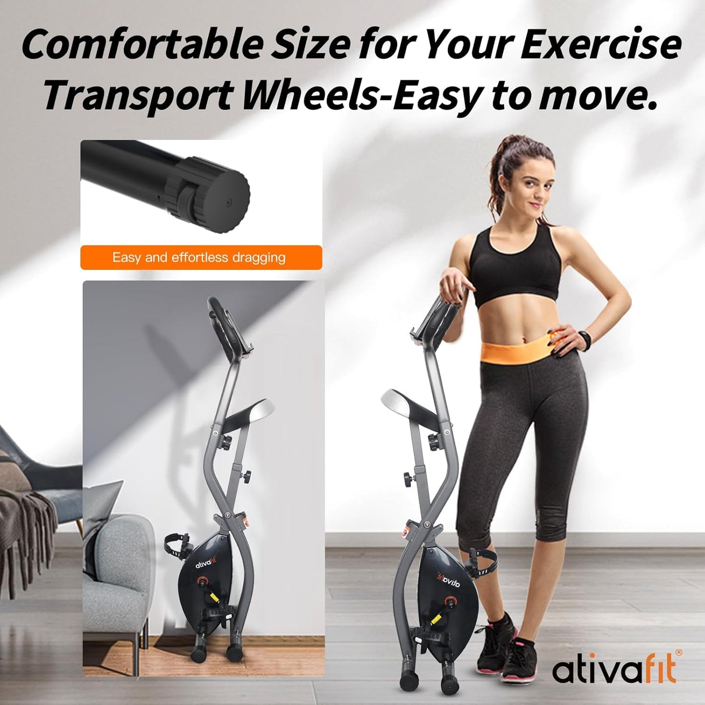 ATIVAFIT Exercise Bike Foldable Fitness Indoor Cycling Bike Magnetic 3 in 1 Upright Recumbent Exercise Bike with Resistance Bands for Home Workout