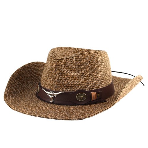 Wide Shapable Brim Straw Cowboy Hat Men Women UV Sun Protection Cowgirl Sun Hats UPF 50+ Holiday Travel Panama Fedora Hat Beach Caps Straw Hat Outdoor Headwear Coffee
