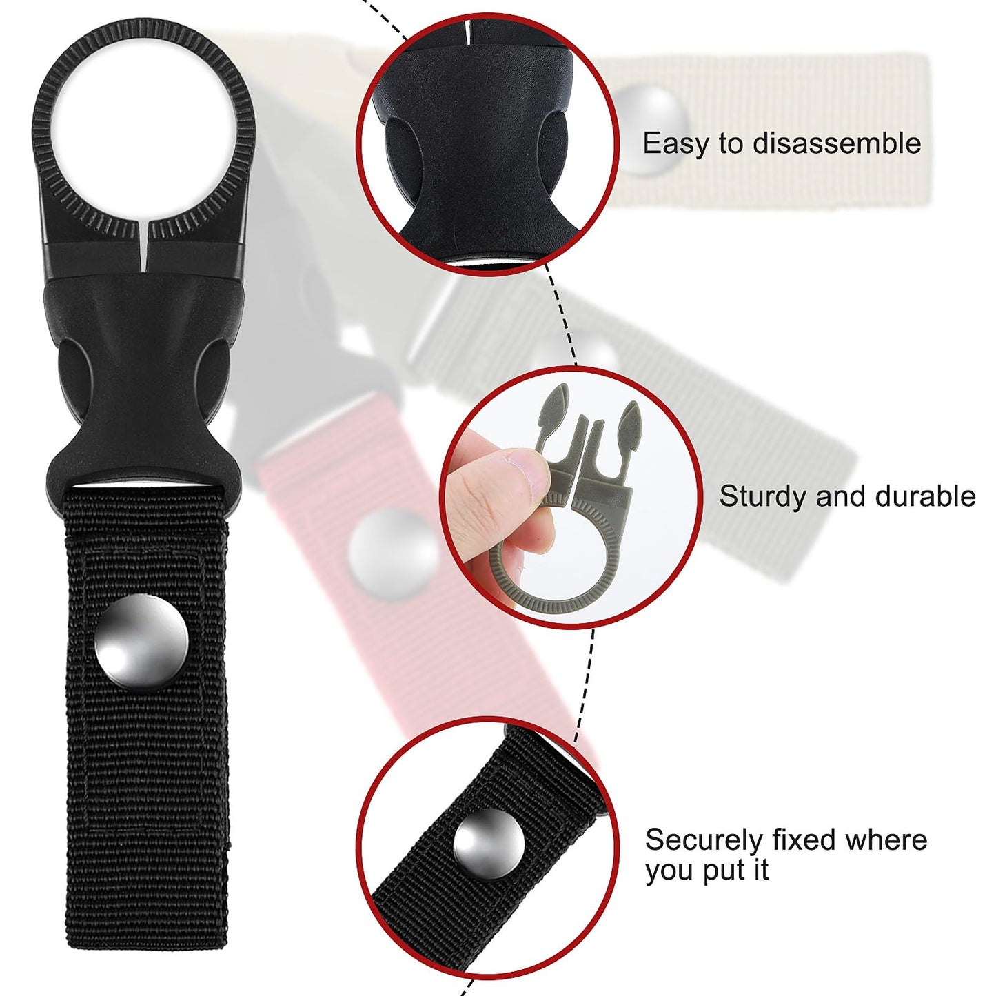 Andibro Hanging Bottle Buckle,4Pcs Portable Water Bottle Clip Mineral Water Bottle Ring Holder Water Bottle Belt Holder for Outdoor Camping Hiking Traveling Mountaineering Backpack