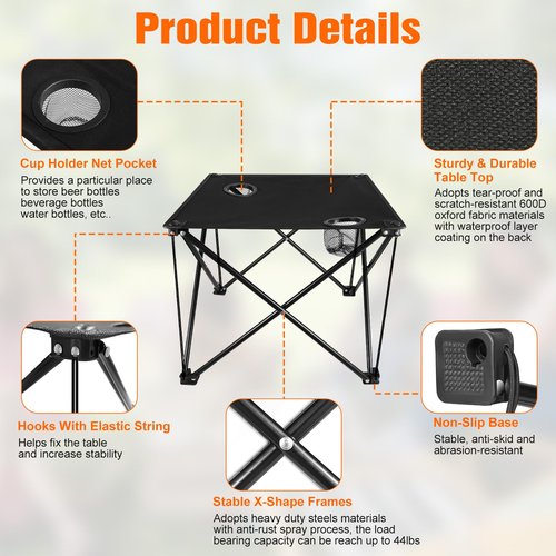 Zorpupoa Folding Camping Table, 600D Oxford Portable Picnic Tables Lightweight Folding Table Beach Table with 2 Cup Holder for BBQ Outdoor Fishing Beach Picnic and Outdoor Activities