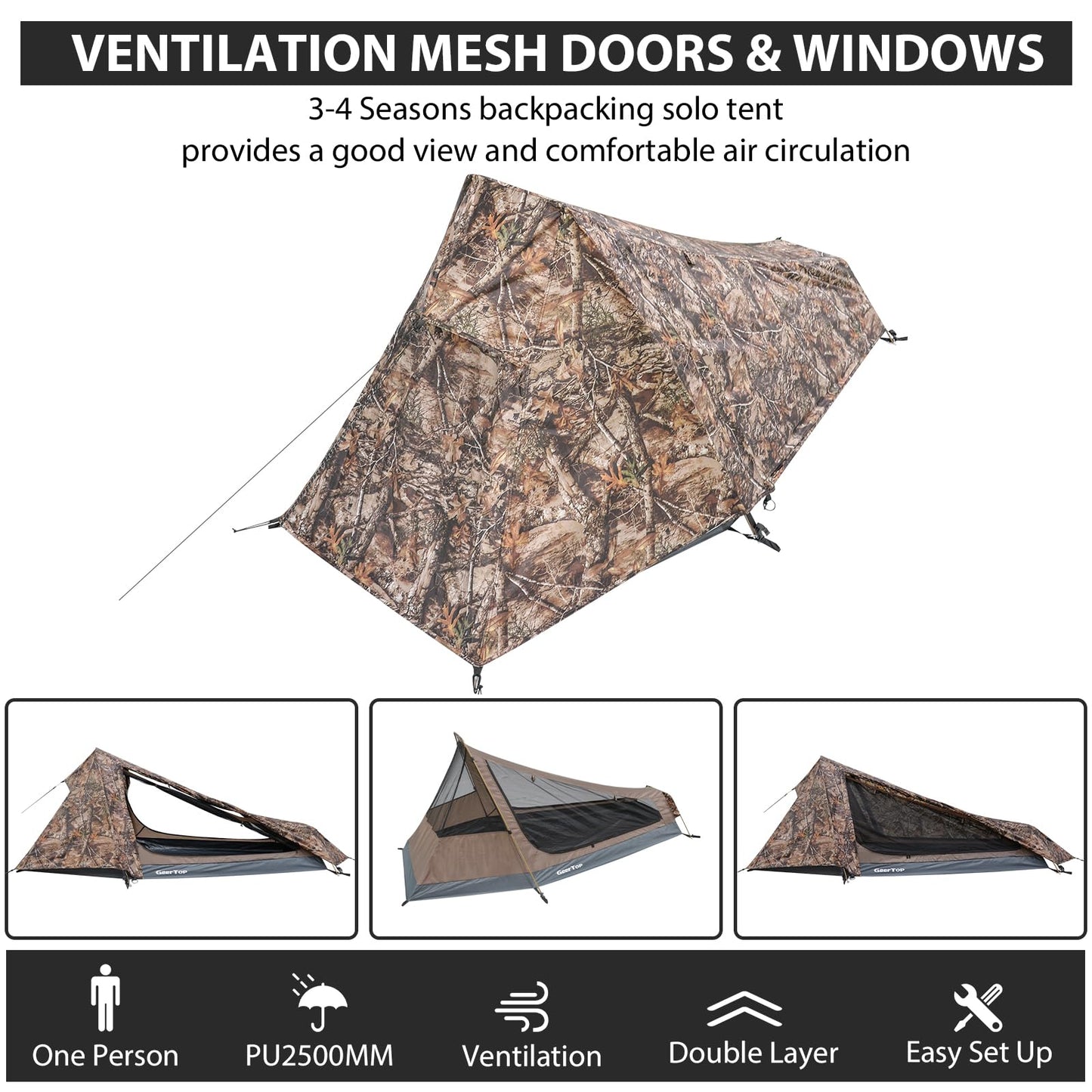 GEERTOP Ultralight Backpacking Tent for 1 Person Waterproof Single Person Tent for Outdoor Camping Hiking Motocycle Travel