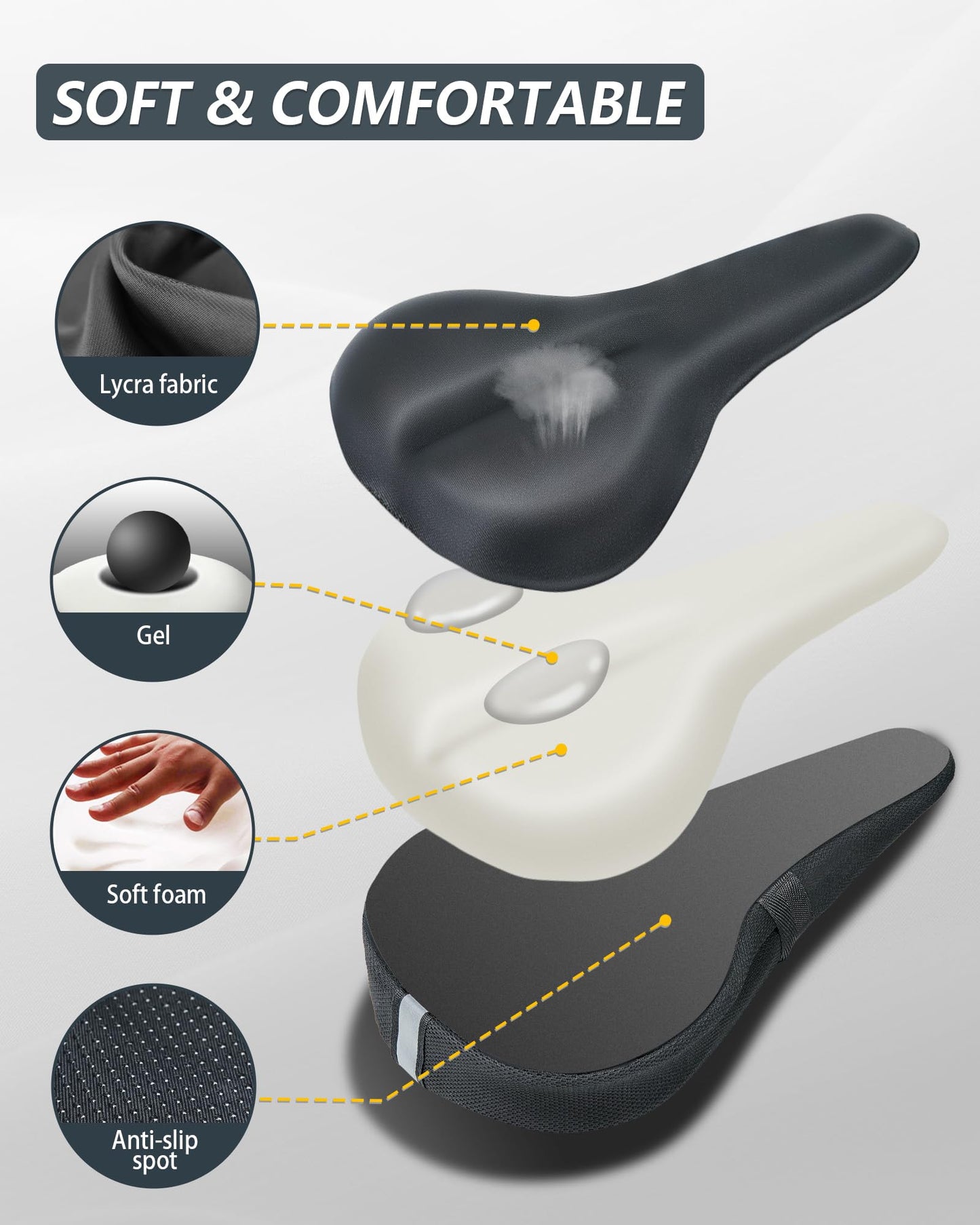 Extra Soft Gel Bike Seat Cover – Padded Wide Bicycle Saddle Cushion for Men & Women, Low-Nose Comfort Design for Peloton, Exercise & Outdoor Cycling, 2024 Award Winner