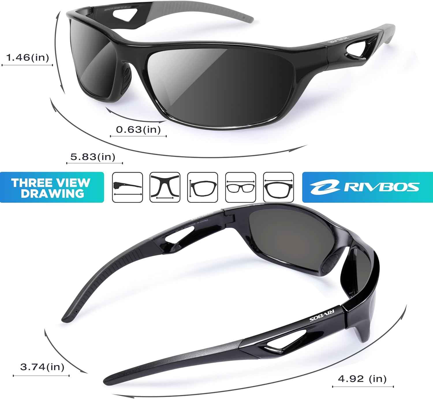 RIVBOS Polarized Sports Sunglasses for Men & Women - TR90 Frame for Cycling, Fishing, Running