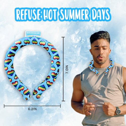 Portable Ice Ring, Neck Cooling Tube, Wearable Cooling Neck Cooler, Reusable Cooling Artifact Suitable for Hot Weather, Indoor and Outdoor Workers, Summer Parades and Celebrations(Love Rainbow-Blue)