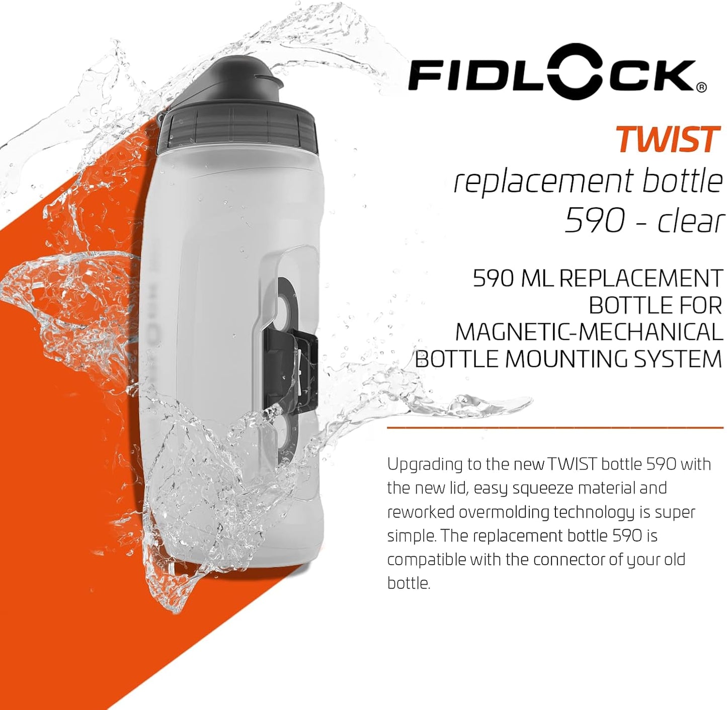 FIDLOCK Twist Replacement Bottle 450ml/15oz | Includes Twist Bottle Only (Twist Base Not Included) | Smoke