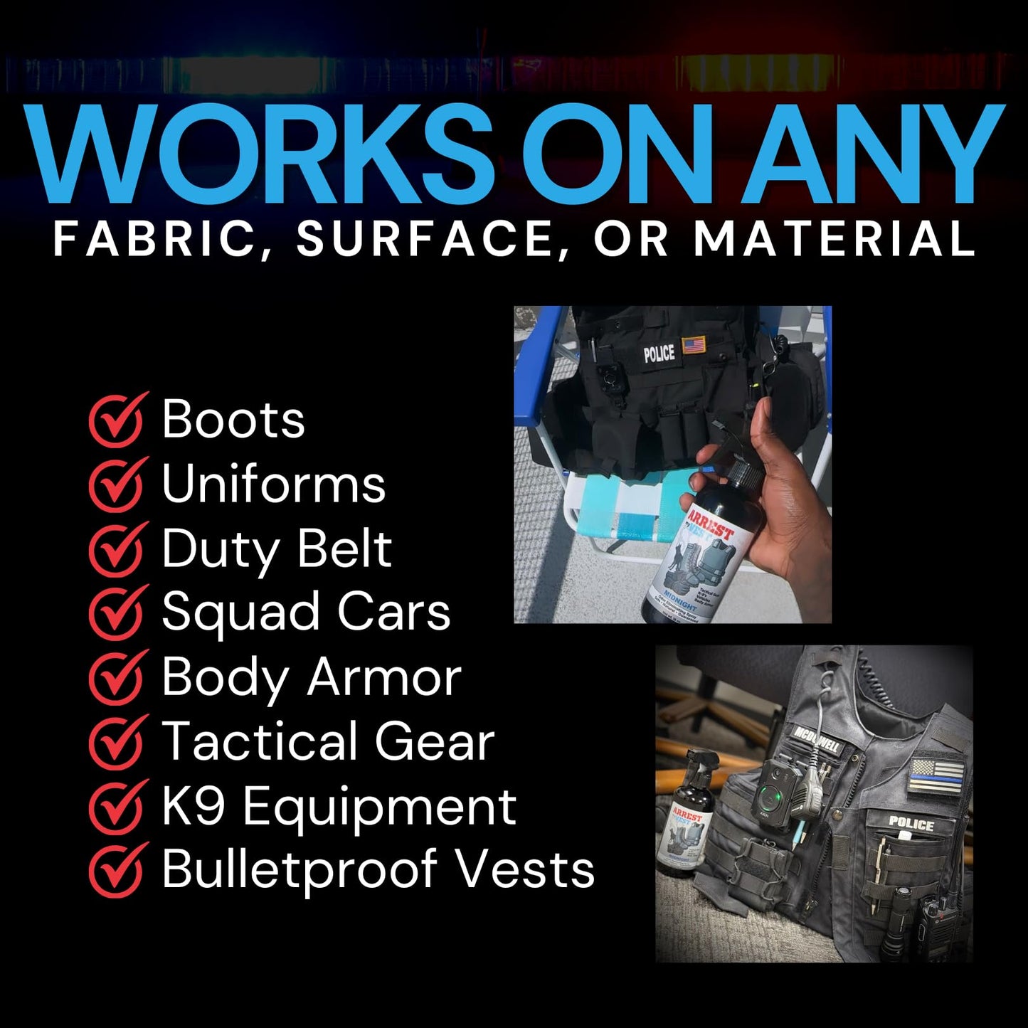 Arrest My Vest Military Grade Odor Eliminating Spray for Body Armor, Tactical Gear, and K9 Equipment. Safe on All Ballistic Vests, Fabrics, & Police Gear - Daybreak Fragrance - 2 16 oz Bottles