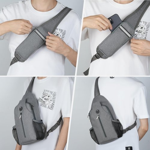 BROADREAM Sling Bag for Men Women Phone Crossbody Bag with Water Bottle Pocket Portable Hiking Daypacks Multifunctional Travel Bag