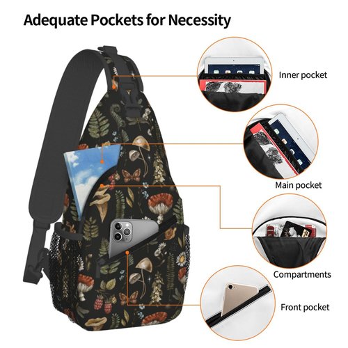 YOZIRIBO Crossbody Sling Bag for Women Men, Sling Backpack Chest Daypack Cross Body Bag Shoulder Bag for Hiking Running Sports Travel (Mushroom)