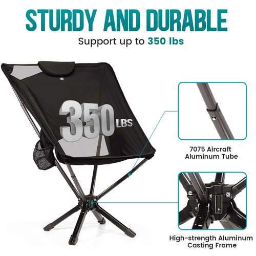 TCEK Portable High Back Camping Chair with Adjustable Height, Small Compact Outdoor Folding Chair for Adults Travel, Riselite Collapsible Lightweight Packable Camp Chairs, Easy Carry and Quick Setup