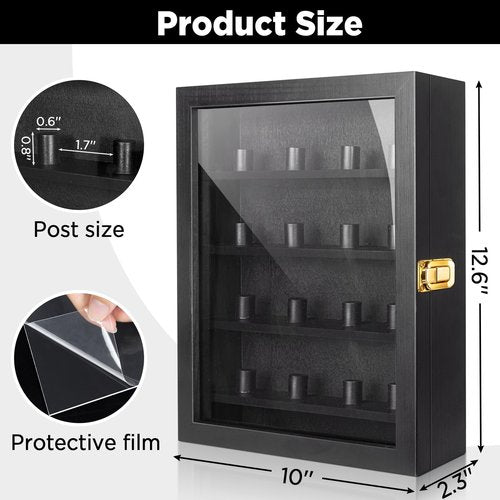 CollectHall Championship Ring Display Case, 16 Ring Posts, 10x12 Shadow Box, Baseball Ring Holder, Wall Mount, Black