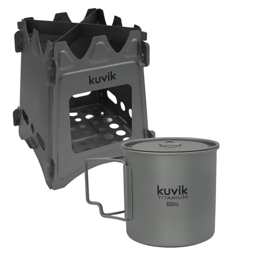 Kuvik Titanium Wood Stove & 650ml (22 oz) Titanium Pot Bundle