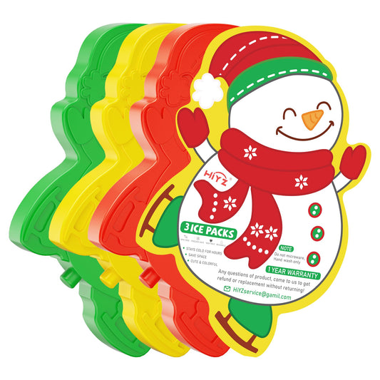 HiYZ Kids Ice Packs, Long-Lasting Ice Packs for Lunch Boxes, Slim & Reusable Icepacks Cooler Ideal for School, Parties, Travel, Multicolored (Snowman-3 Pack)