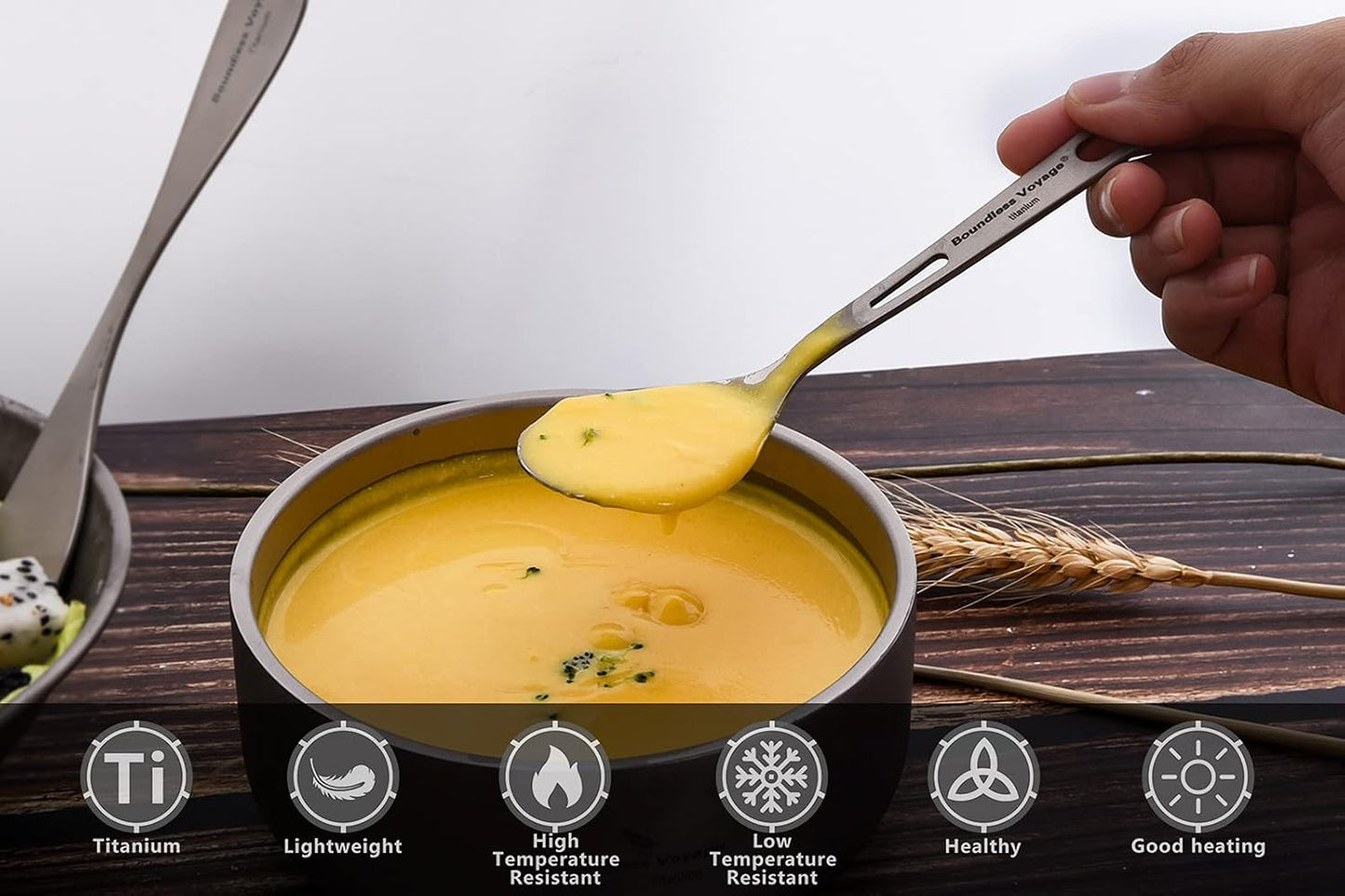 iBasingo Titanium Tableware Camping Fork Spoon Outdoor Cutlery Set Travel Utensils for Picnic Hiking Backpacking Home Use