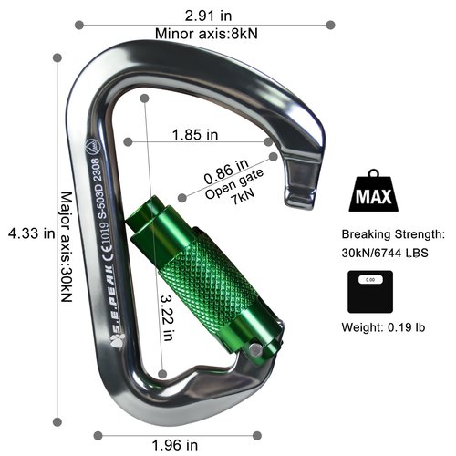 SEPEAK UIAA CE 30kN Climbing Carabiner Clips, Professional Heavy Duty Twist Locking Carabiners for Climbing,Mountaineering, Rappelling, Camping, Hiking, Swings, Large D Ring Hooks