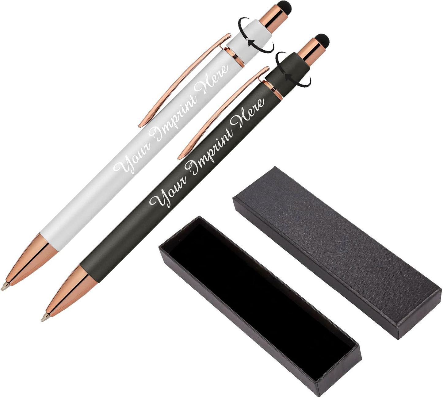 Fidget Pen for Adults - 2 Pack Stress Relief Pens with Gift Box - ADHD Anxiety - Metal with Rubber Grip - Focus for Office, Work (Black-Blue)
