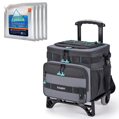 TOURIT 48-Can Insulated Rolling Cooler & 4 Pcs Reusable Ice Packs Bargain Perfect Combination