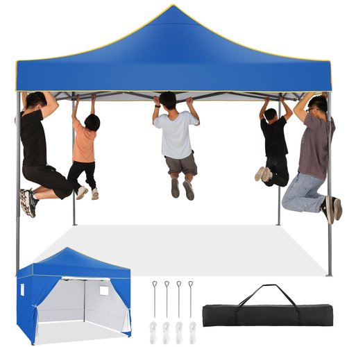 COBIZI 10x10 Pop Up Canopy Commercial Heavy Duty Instant Canopy with 4 Sidewalls, UV 50+ Silver Coated Waterproof Vendor Tent, Portable Shelter with Carry Bag, Event Tent for Parties Patio, Blue