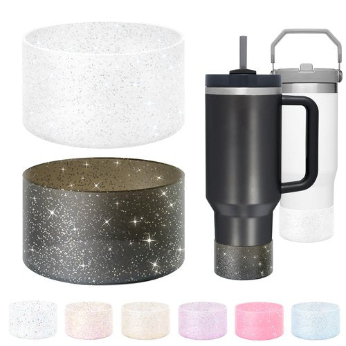Vmini 2Pcs Glitter Silicone Boot Compatible with Stanley Tumbler with Handle 40oz 30oz 20oz and More Tumblers with 2.8-2.95in Base, Bling Anti-Slip Bottom Protector