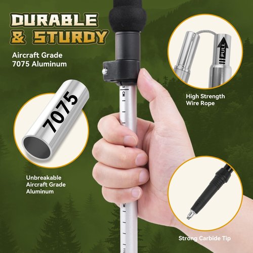 THRISTRIDE Collapsible Aluminum Single Trekking Pole（1pc） - Lightweight Hiking Stick for Women, Men & Seniors, Adjustable Walking Sticks for Hiking, Camping & Outdoor Activities