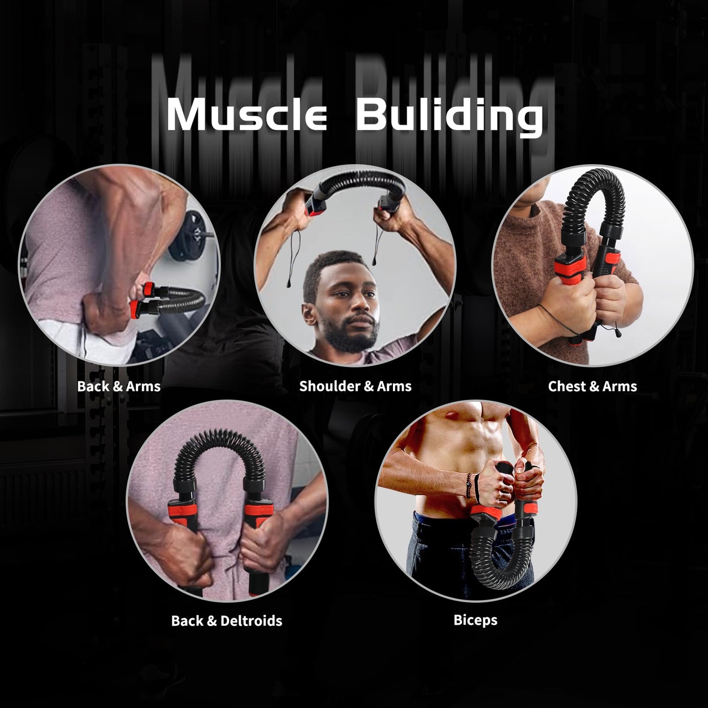 Adjustable Power Twister Bar - Upper Body Expander Equipment for Arm Chest, Spring Shoulder Forearm Bicep Strength Exercise Workout Training 66-110lb