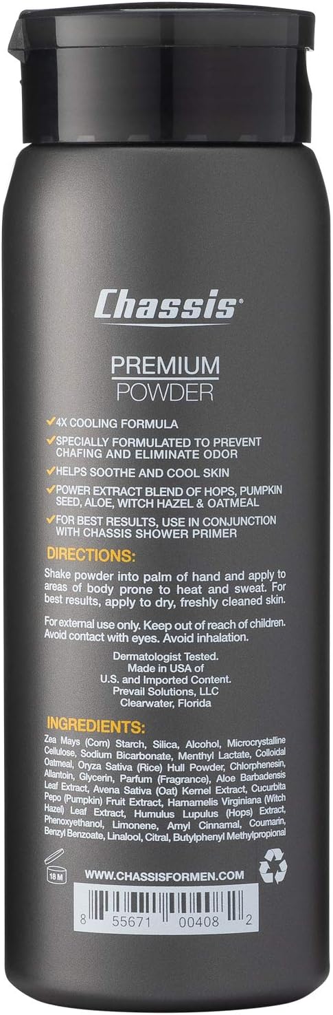 Chassis Premium Body Powder for Men, Whole Body Deodorant, Odor-Absorbent, Talc-Free Anti-Chafing Powder for Groin & Sensitive Skin, Friction Defense & Odor Control, Original Fresh Scent