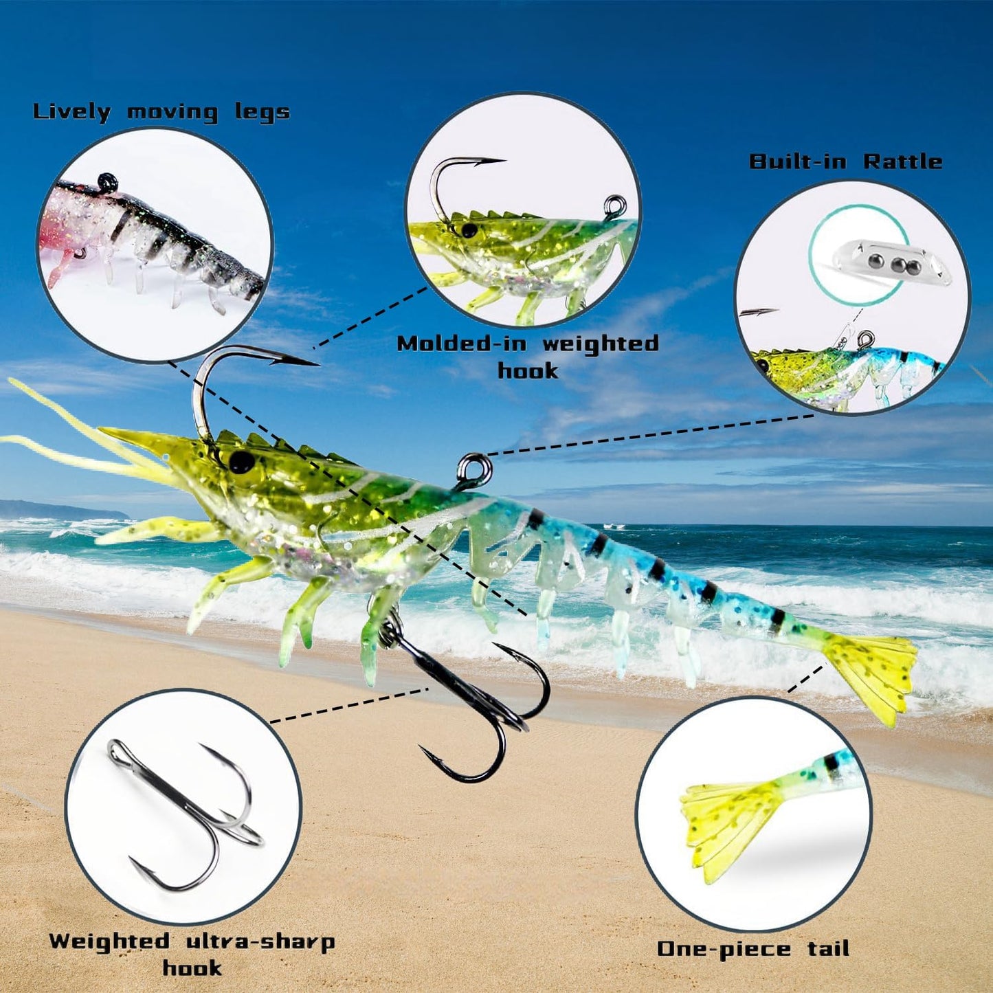 AmazingRose Lifelike Shrimp Crayfish Swimbait, bass Lures,Pre-Rigged Fishing Jigs for Freshwater and Saltwater, Super Durable TPE Fishing Lures,Fishing Bait (4pcs-9.5g)