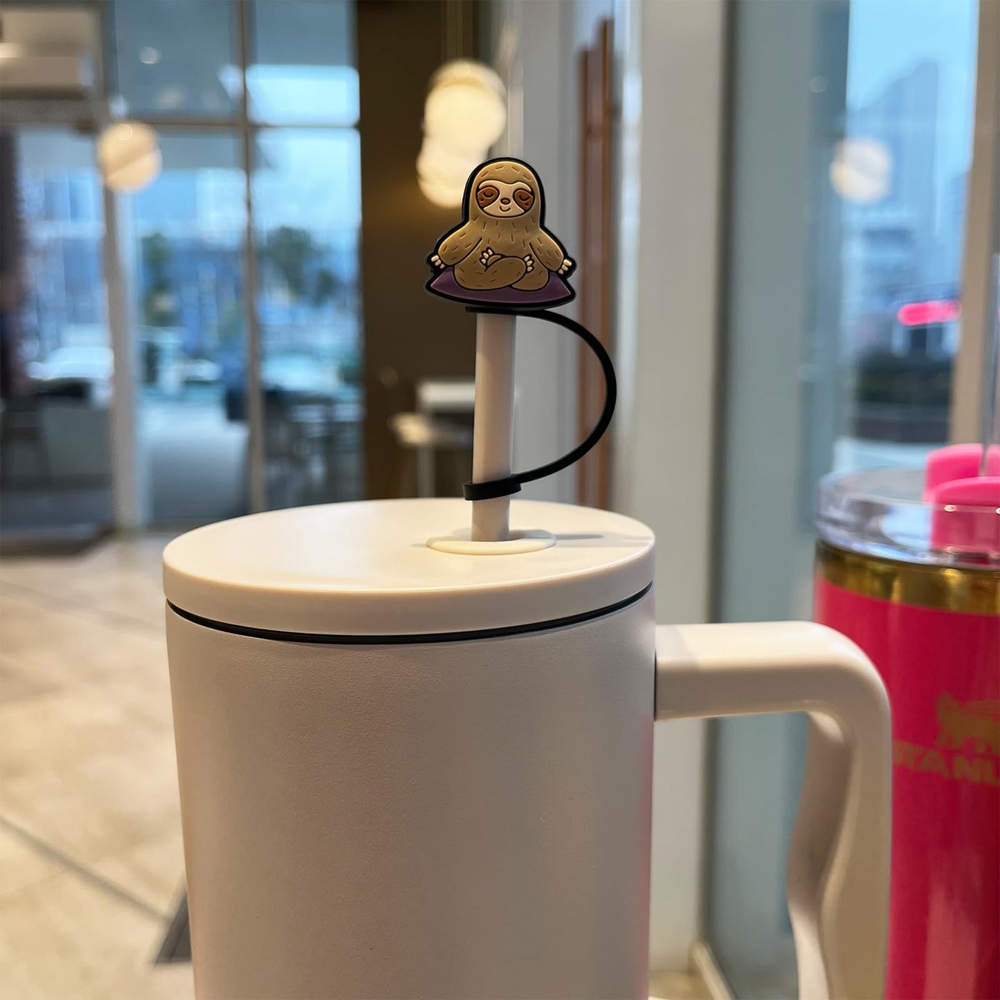 Amreich Sloth Straw Topper for Simple Modern, 6 PCS Silicone Straw Cover Cap for Hydro Flask Tumblers, Animal Silicone Dust-proof Straws Cap Accessories for Home Office Straws Cups