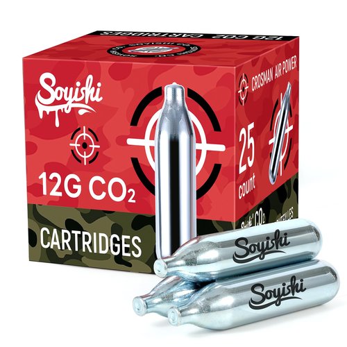 Soyishi 25 Count 12 Gram CO2 Cartridges for Paintball - CO2 Cylinder Non-Threaded CO2 Powerlet Cartridges for BB Gun, Airsoft, Air Gun, Pepper Gun P2P HDP