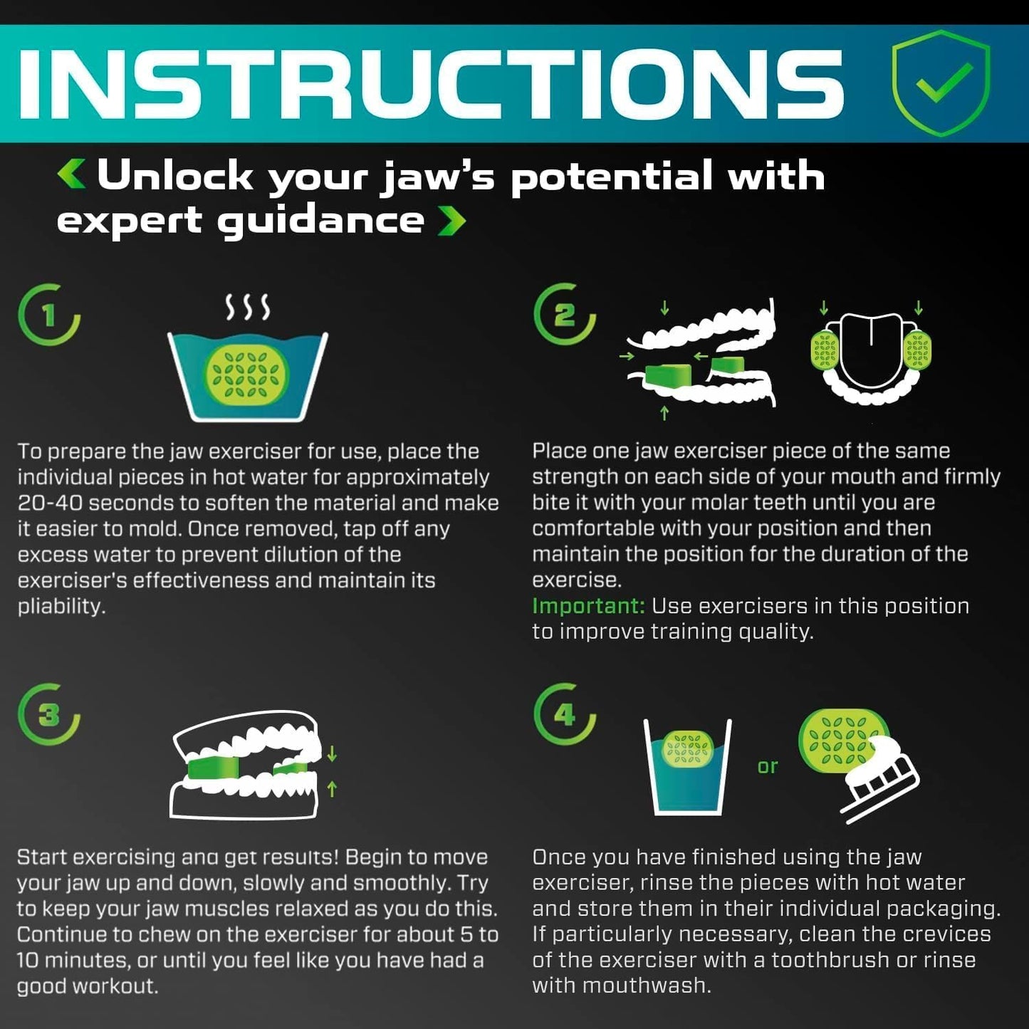 Jaw Exerciser for Men and Women - 2 pcs Powerful Jaw Trainer - Beginner 20 lb - Double Chin Reducer Eliminator - Silicone Toner Tablets - Face Neck Shaper and Strengthener Chewing Gum