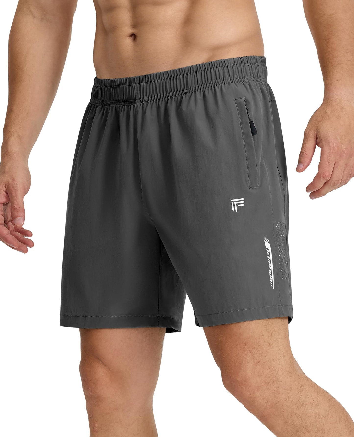 FOGFIRE Men's Athletic Running Shorts with Zipper Pockets Quick Dry Drawstring 7" Gym Shorts for Basketball Workout Jogging-Dark Grey