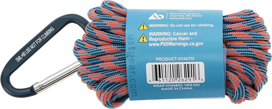 ust 30 Foot ParaTinder Utility Cord with Heavy Duty Paracord and Flammable Thread Core for Emergency, Hiking, Camping, Backpacking or Outdoor Survival, Orange/Grey, One Size (20-02795)