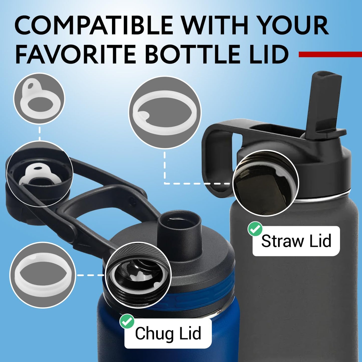 Impresa Water Bottle Gasket Replacement Set - 9-Pack, Compatible with Thermoflask 24/32/40/64 oz Bottles - Thermo Flask Rubber Seal & Wide Mouth Chug/Spout Lid