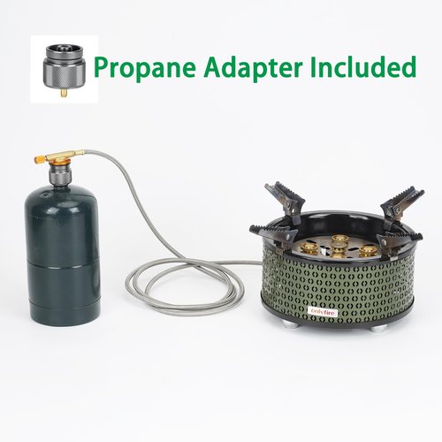 ONLYFIRE Portable Camping Gas Stove with Storage Bag & Foldable Brackets, 5 Burners Camp Stove 3 Fuels Adapters, Propane Stove for Outdoor Cooking Picnic Camping Backpacking Hiking, Green GS344