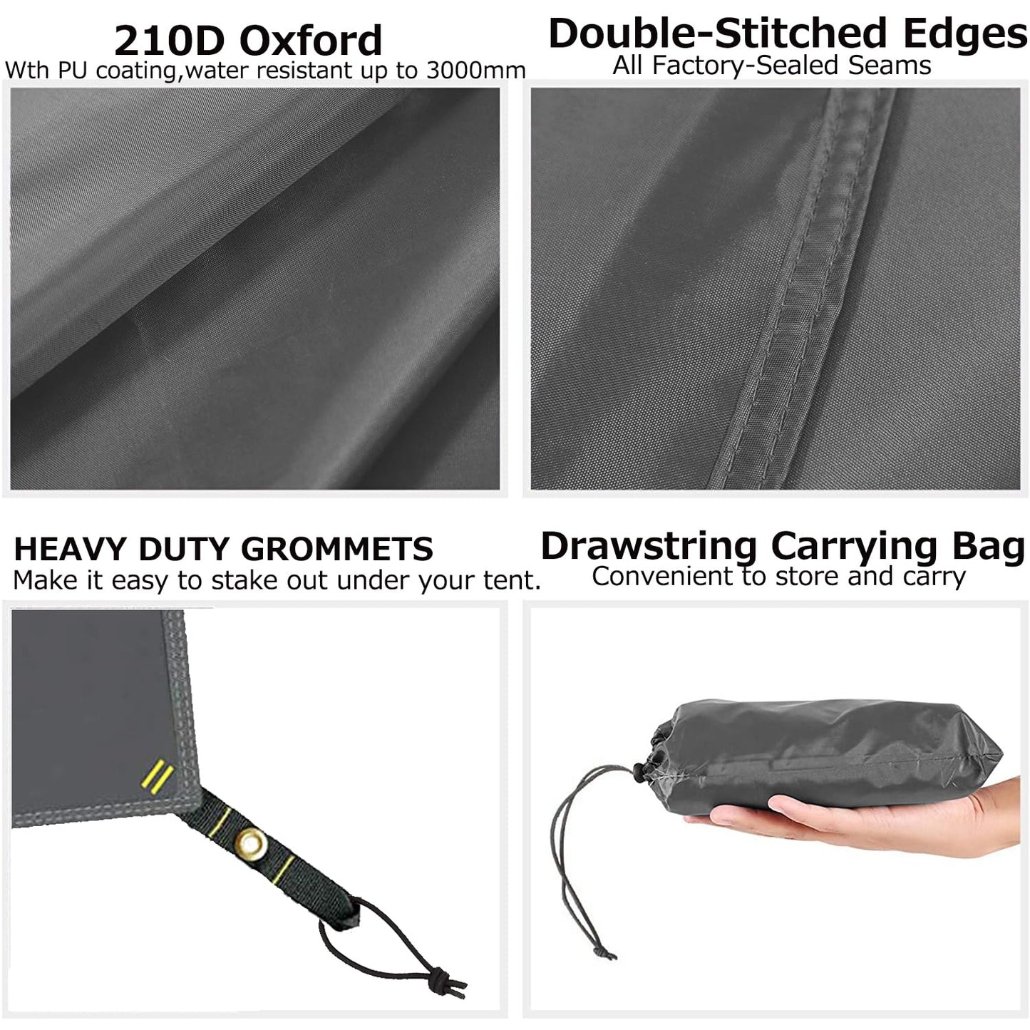 Farfly Waterproof Camping Tarp, Tent Footprint, Heavy Duty Tent Floor Saver, Octagon Ground Sheet Mat, Grey 151x151in