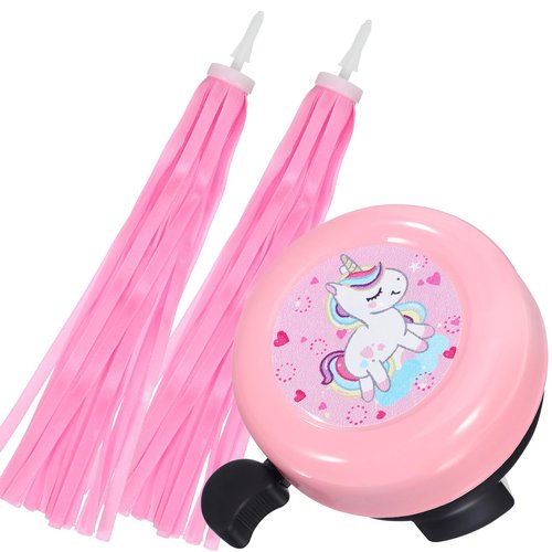 Milisten Kids Bike Bell with 2 Pcs Bike Streamers, Pink Unicorn Bike Bell Bicycle Bell for Girls, Handlebar Streamers Scooter Bell Ring for Childrens Bike Accessories