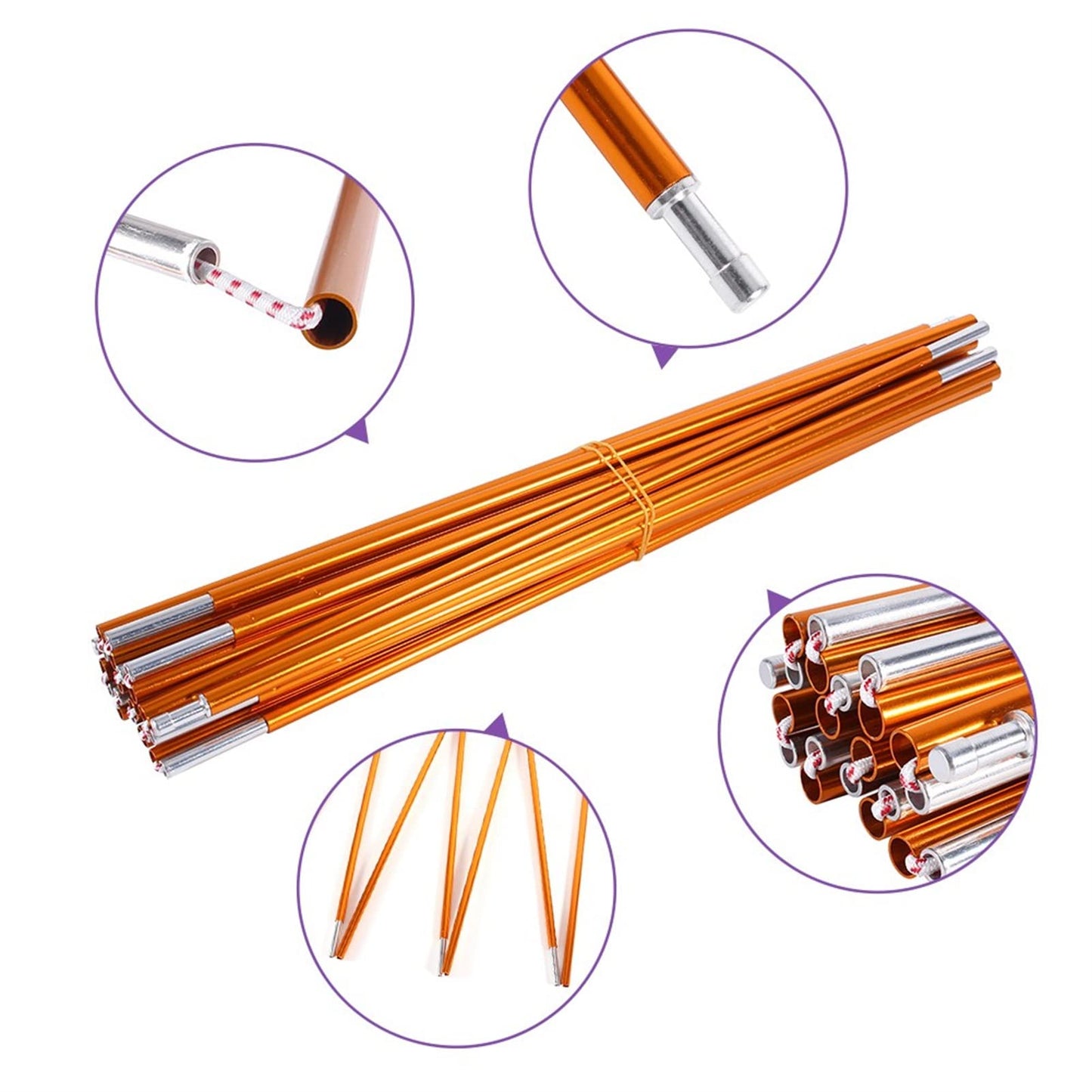 2pcs Tent Poles Replacement 13.28ft, Aluminum Tent Pole Repair Kit, 11 Segments Flexible Tent Poles for Camping Hiking Backpacking Tent, Rod Diameter 0.33 inch / 8.5mm