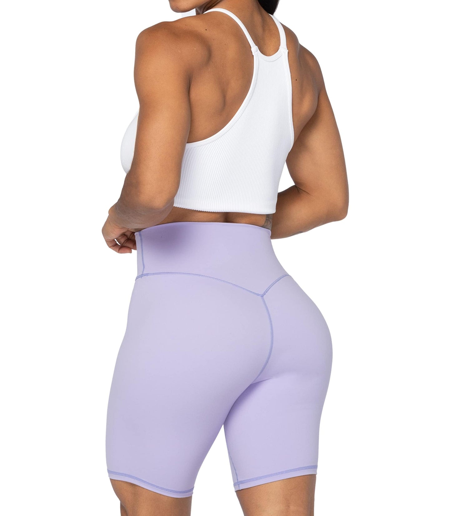 Sunzel No Front Seam High Waist Biker Shorts for Women, Squat Proof Yoga Workout Gym Bike Shorts 8" Lilac Medium