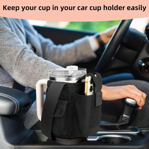 Xxerciz Water Bottle Carrier Bag with Phone Pocket for Stanley 40 oz Tumbler with Handle, Nylon Water Bottle Holder Pouch with Adjustable Strap for Stanley Cup Accessories