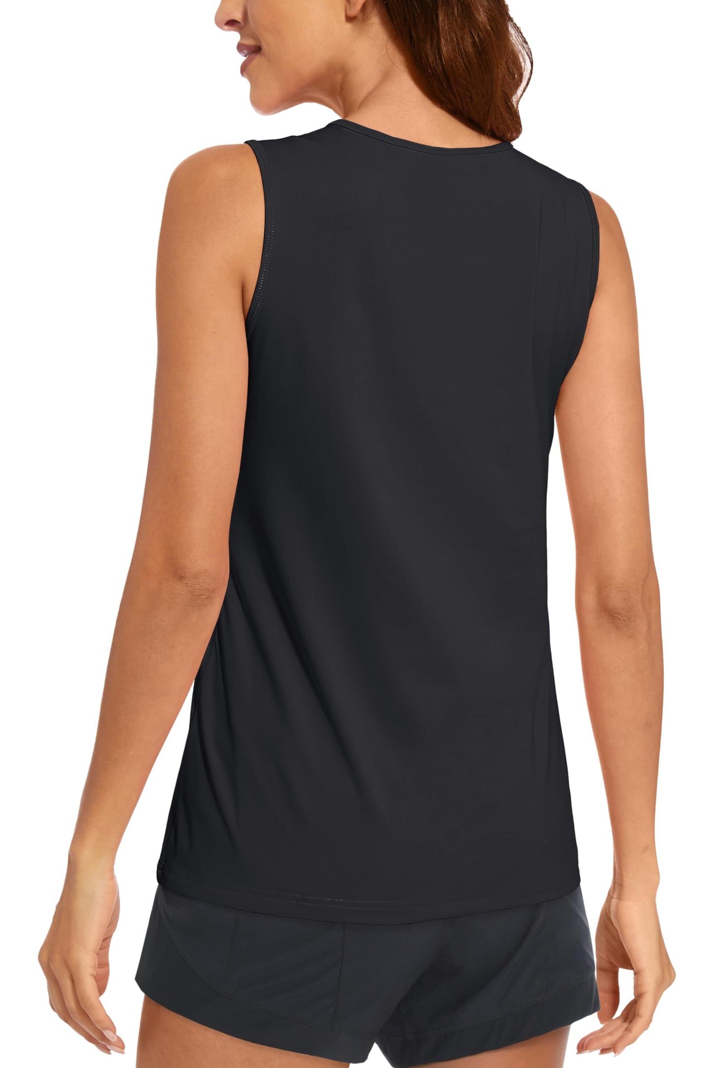 MAGCOMSEN Womens Tank Tops Workout Sleeveless Moisture Wicking Shirts Athletic Gym Sun Protection Dry Fit Black L