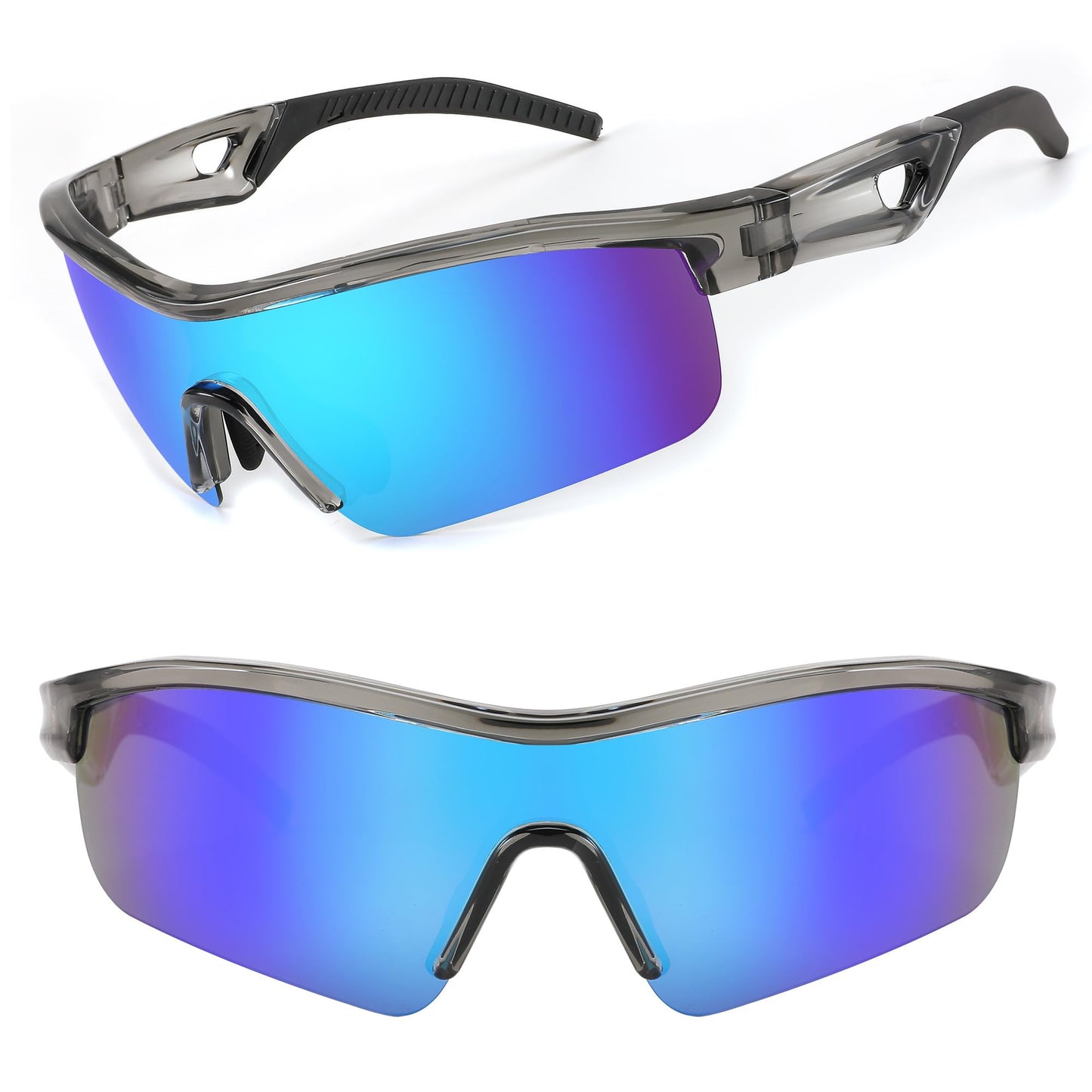 FEISEDY Men Sunglasses, Polarized Cycling Sunglasses, UV400 Sports Baseball Running Fishing Hiking Shades B2372,Grey/Blue