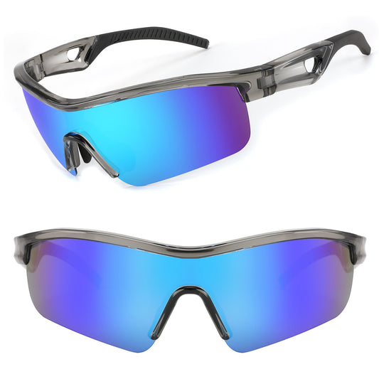 FEISEDY Men Sunglasses, Polarized Cycling Sunglasses, UV400 Sports Baseball Running Fishing Hiking Shades B2372,Grey/Blue