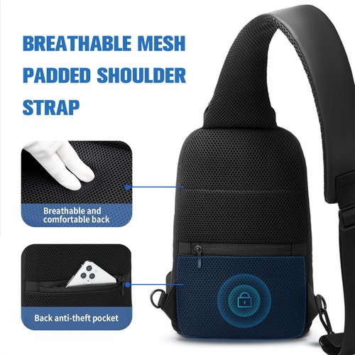 Victoriatourist Sling Bag for Men Women Shoulder Crossbody Backpack Bags With USB Charging Port, Holds 9 Inch Ipad Water Resistant Daily Travel Hiking Chest Bag Casual Daypack, Black