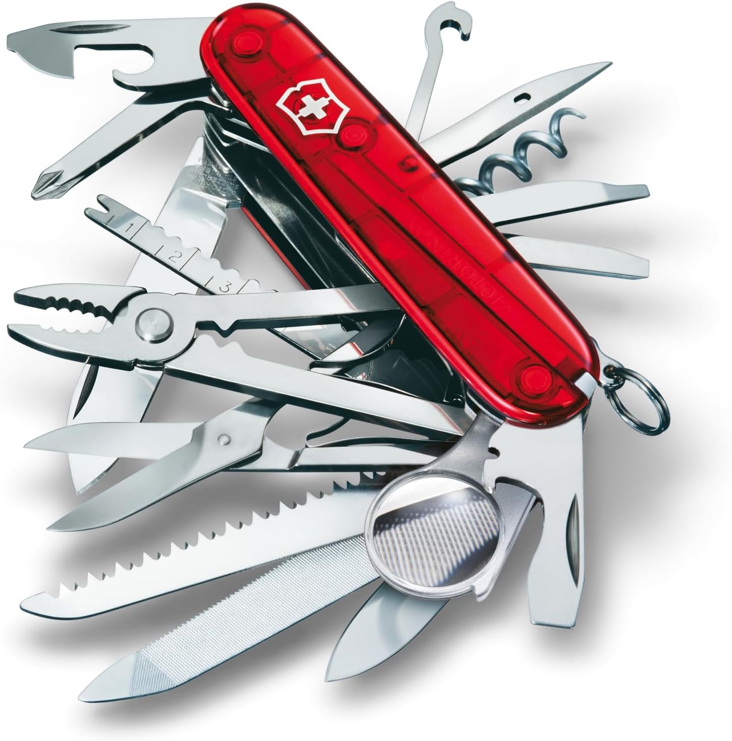 Victorinox Swiss Champ Swiss Army Knife, 33 Functions, Swiss Made Pocket Knife with Large Blade, Screwdriver, Chisel and Combination Pliers - Red