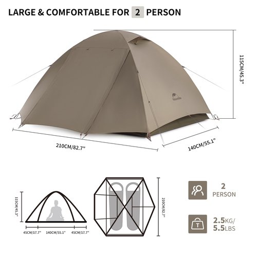 Naturehike Cloud River 2 Person 3 Person Backpacking Tent, Waterproof 2 Person 3 Person Tents for Camping