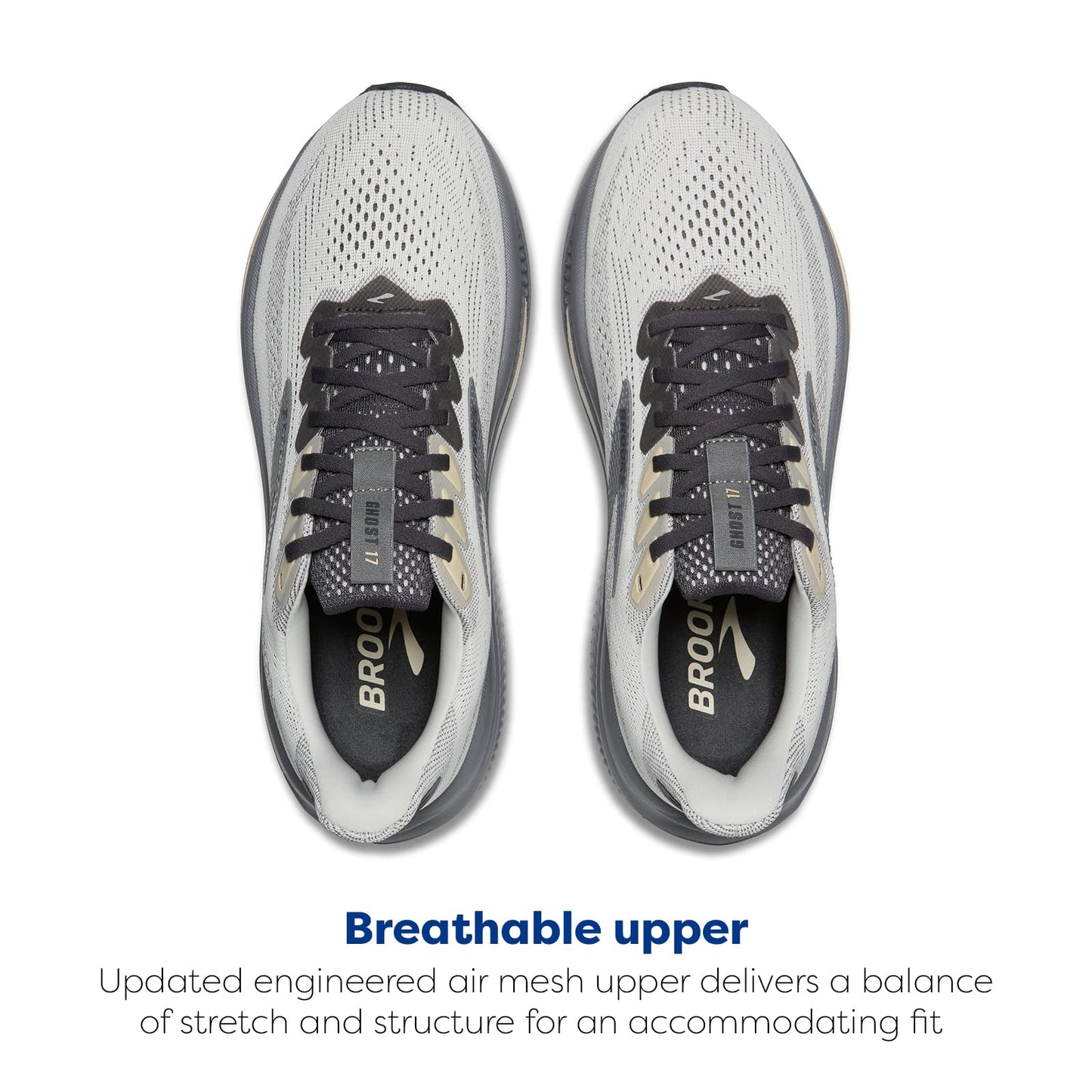 Brooks Men’s Ghost 17 Neutral Running Shoe - Vaporous Grey/Primer/Sand - 7.5 Medium