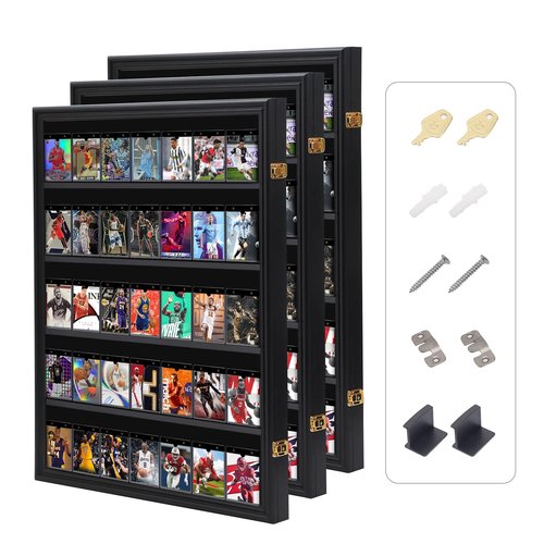 Nice C Baseball Card Display Case, Sports Card Holder, Graded Sports Card Display Case, Trading Card Display Case, 98% UV Protection, 35 Cards, Lockable (Vertical 3 Pack)