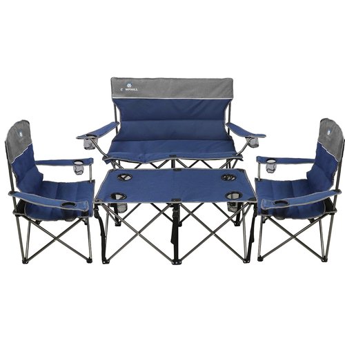 CAMPHILL Camping Chair Set of 4, Outdoor Folding Camping Chairs with Table Heavy Duty Lawn Chair with Cup Holder,Collapsible Chair Include One Sofa Chair and Two Single Chairs and Camping Table