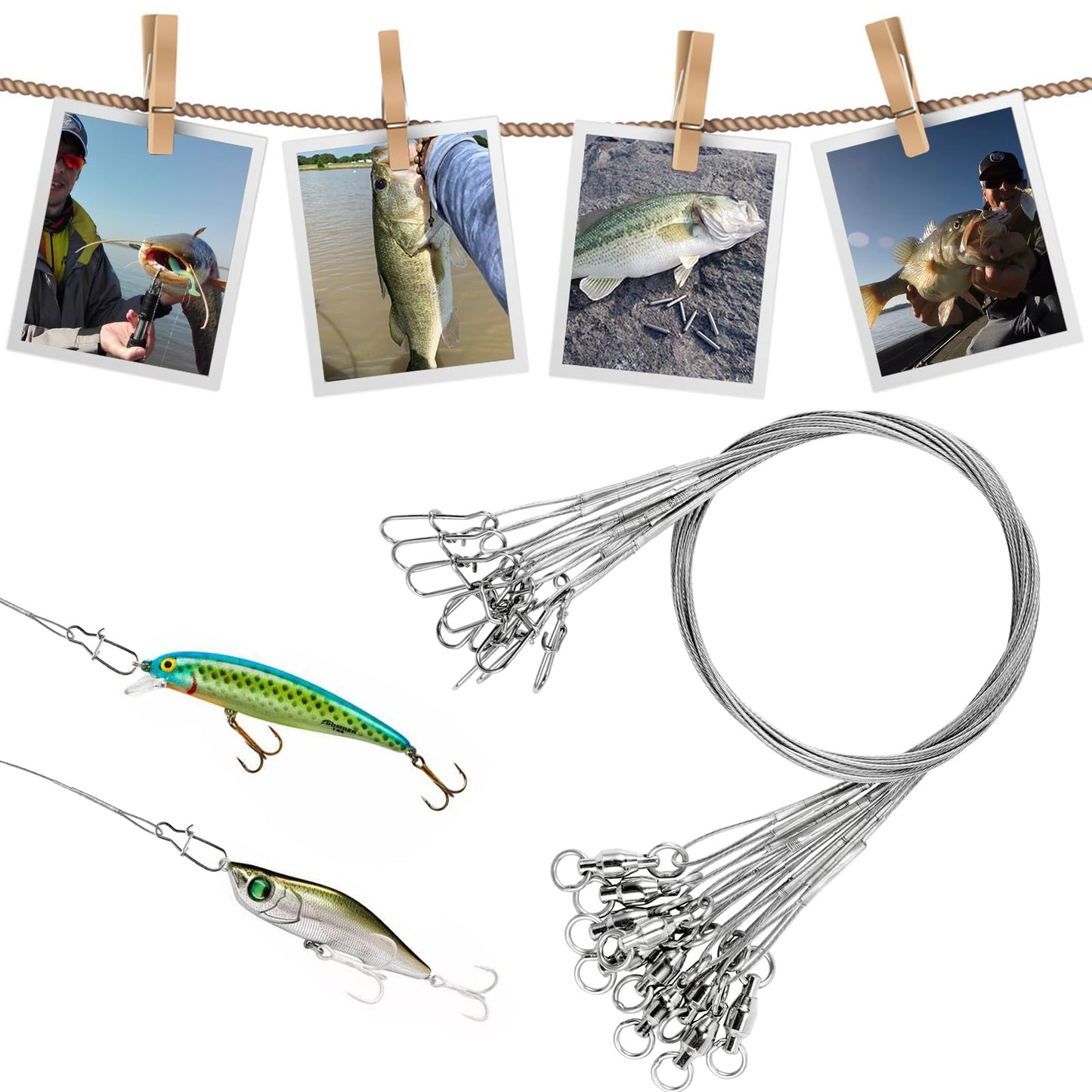 AMYSPORTS Stainless Steel Fishing Leader Saltwater Stainless Rigs Fishing Leader Lure Heavy Wire Fishing Leaders Steel White Nickel #2 50lb 11.8in 20pcs