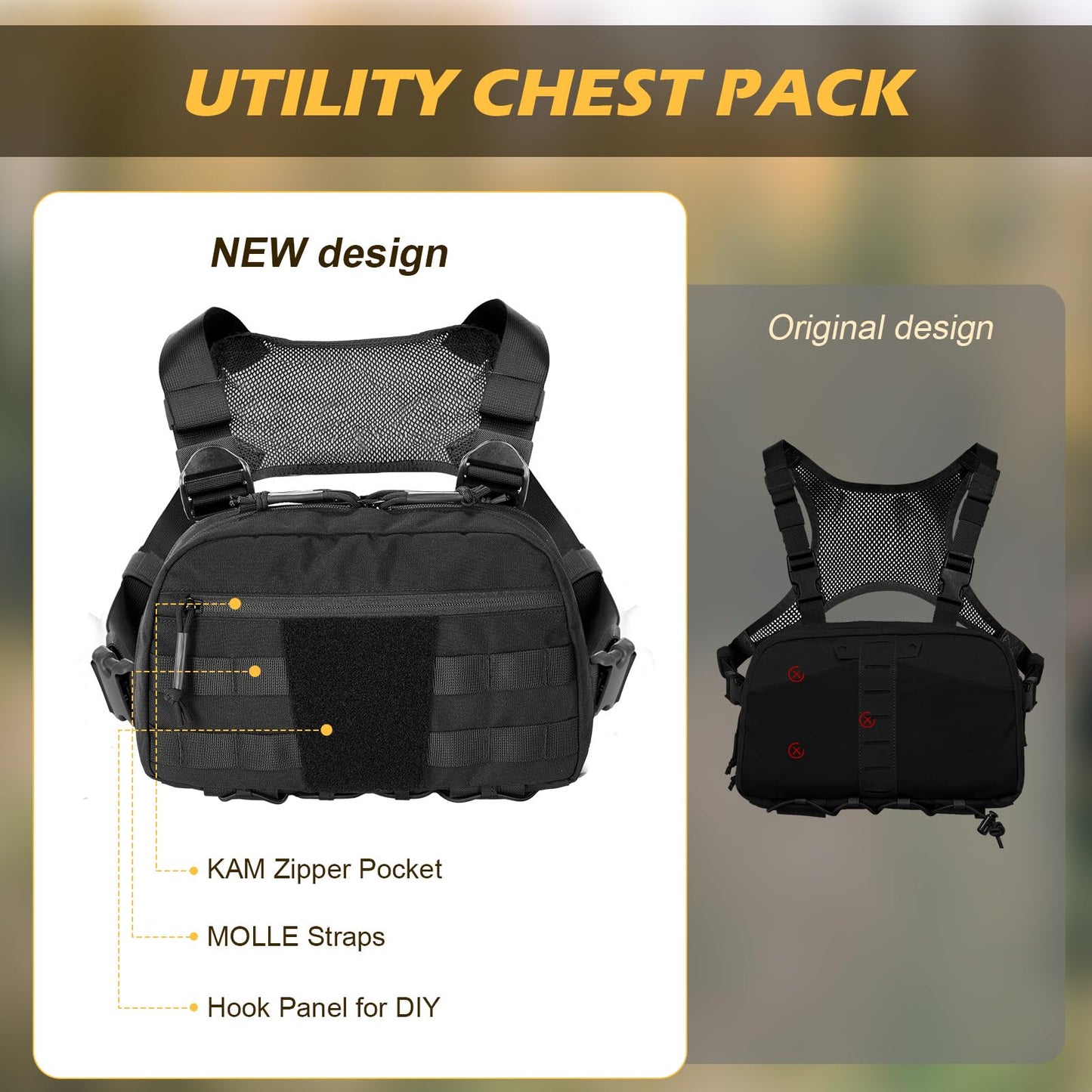 FEIWOOD GEAR Chest Pack Bag for Men, Tactical Concealed Carry Chest Pack with MOLLE，EDC Pouch Bag for Workouts, Running, Cycling, Hiking