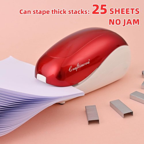 Electric Stapler-Pink,Including 2000 Staples and 1 Staple Remover, Suitable for Palm Size and high Comfort，25 Sheet Capacity, AC Adapter or Battery Powered，Battery not Included